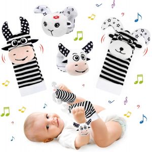Tdrfl-Bébé Poignet Et Chaussettes Hochet,4 Pcs Hochet Bebe Bell Strap Poignet Et Pied Finder Jouets D'éveil Développement Sensoriel Cadeau Pour Nouveau-Nés Bébé De 0 À 12 Mois - Neuf