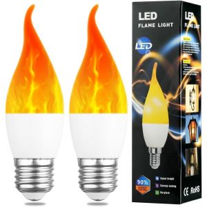 Ampoule À Flamme Led, 2w E27 Ampoule À Effet De Flamme, 1400k, Ampoule À Lumière Vacillante, 3 Modes D'éclairage, Lampes Décoratives Pour Maison, Jardin, Bar, Halloween, Noël (2 Pcs) - Neuf