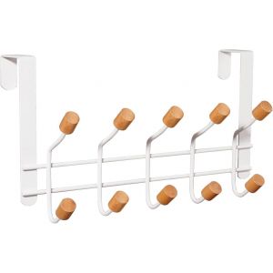 (Blanc) Crochets de porte en métal robuste avec 10 crochets en bois pour suspendre manteaux, chapeaux, peignoirs, serviettes, salle de bain, chambre à coucher - Neuf
