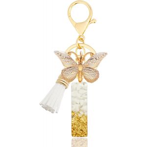 KAL-Porte-Clés Avec Lettre, Keychains Lettre Avec Papillons Pompon Pendentif, Alphabet Porte-Clés, Porte-Clés Initiale Pour Femmes Filles Sac À Main Bagages Décoration - Neuf