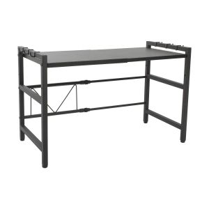 Todeco Support de Four &agrave; Micro-Ondes Extensible, Etagere Rangement Cuisine Four &agrave; Micro Ondes, Multifonction Meuble de Rangement en M&eacute;tal, avec 6 Crochets Charge 25 Kg,(36-60) x36 x44 cm, Noir - Neuf