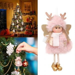 Mignon de Cerf en Peluche Pendentif, Compatible avec les D&eacute;corations d'Arbre de No&euml;l, Ange Fille Rose en Plumes d'Ornement, 1X Cr&eacute;atif D&eacute;coration de Vacances - Neuf