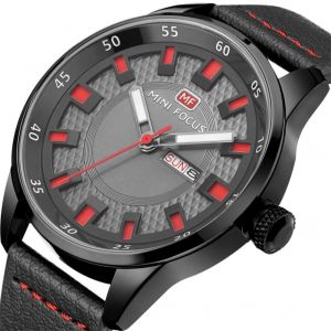 Mini Focus Hommes Mode Analogique &Eacute;tanche Bracelet En Cuir Montre Quartz Montre-Bracelet (Rouge + Noir) - Neuf
