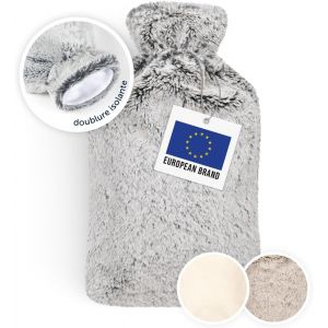 JGD-Bouillotte Eau Chaude Premium avec Poche et Housse en Peluche Douce &iquest; Caoutchouc Naturel, Bouillotte pour R&egrave;gles Douloureuses &iquest; Housse Douce, Gris - Neuf