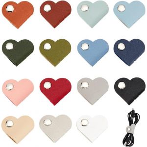 acdsgd-15 pi&egrave;ces Coeur Cordon Organisateur, Cord Keeper Earbud Holder Casque C&acirc;ble Sangles Organisateur de Fil &Eacute;couteurs Enrouleur Cuir Gestion des C&acirc;bles Sangles de Rangement - Neuf