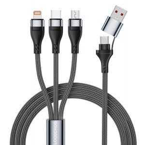 JGD-C&acirc;ble de Chargeur Multi, C&acirc;ble de Charge Rapide USB A/USB C 5 en 1 avec Connecteur iPone/Micro/Type C, pour iPhone, Samsung Galaxy, Casques, Banque d'alimentation, Cam&eacute;ra, C&acirc;ble Tress&eacute; en Nylon - Neuf