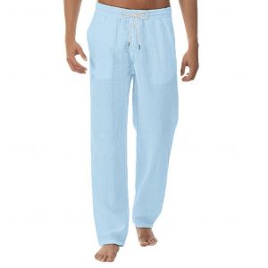 Hommes Long Lin Coton Pullover Pantalons L¿¿Gers Pantalons D¿¿Contract¿¿S Pantalons En Lin D¿¿Contract¿¿S Avec Poches Droites Pantalons De Plage De Vacances Pantalons D'¿¿T¿¿ Normaux Pour Hommes - Neuf