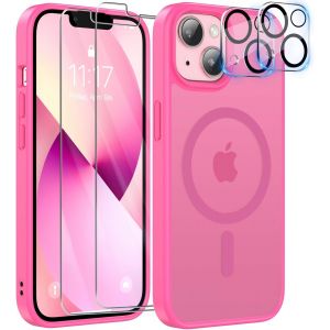 5 In 1 Coque Pour Iphone 13 Aimantée Avec 2 Verres Trempés Et 2 Caméra Protecteur Compatible Magsafe Dos Anti Rayures Coque Magnétique Antichoc Tpu Bumper 6,1"" Case, Rose Vif[Car783410] - Neuf