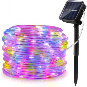 Kal-Solaire Corde Lumineuse, 12m 100leds Lumineuses Solaires D'extérieur, Solarlicht Dekoration Rope Guirlandes Lumineuses Étanche Avec 8 Modes Pour Un Mariage Dans Le Jardin - Neuf