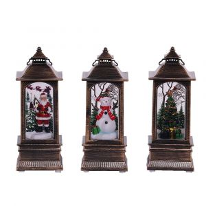 Lot de 3 Père Noël lumineux dans une lampe à huile vintage, décoration de bureau avec lampe à huile vintage, décorations de Noël, cadeau de Noël sous la neige, vitrine d'artisanat - Neuf