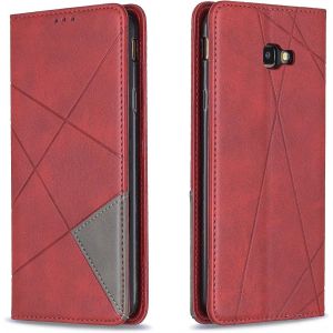 Mdy-Coque Pour Samsung Galaxy J4 Plus 2018, Housse Portefeuille En Cuir Etui De Protection Avec Slim Tpu Silicone Bumper Magnétique Flip Case, Porte Cartes Avec Fonction Support Cover (Rouge) - Neuf
