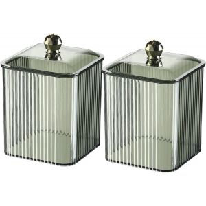 Boîte à Coton Tige avec Couvercle,Boîte Rangement Cotons pour Salle de Bain,Chambre à Coucher,Organiseur de Maquillage pour Boules de Coton,Tampons,Cosmétiques (Vert,2 Pièces) - Neuf