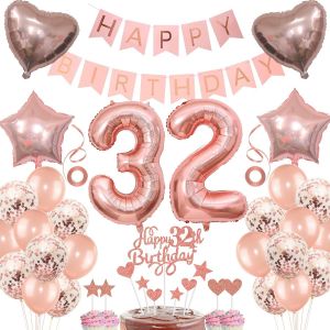 ERYI-Décoration 32E Anniversaire Femme Gâteau Décoration 32 Anniversaire Femme Décoration Cadeau Pour 32E Anniversaire Femme Or Rose Anniversaire 32 Femme 32 Ans Anniversaire Décoration Ballon 32 Ann - Neuf