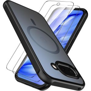 LORANKA-Google Pixel 9A Magn&eacute;tique Coque pour MagSafe, avec 2 Verre Tremp&eacute;, &Eacute;tui Compatible Pixel 9A Housse, Mat Translucide Anti-Rayures Arri&egrave;re, [Sensation de Peau] [Anti-Choc]-Noir - Neuf