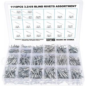 VornixorSarlshop1110 Pi&egrave;ces Rivets Aveugles en Aluminium 3,2/4/4,8 mm, 20 Tailles Kit d'Assortiment de Rivets Pop avec Bo&icirc;te de Rangement pour M&eacute;tal Bois Plastique - Neuf