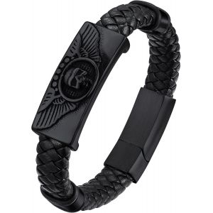 ERYI-Bracelet Cuir Homme 19/21/23 Cm Etoile De David/Templiers Croix/Crane Tete De Mort Acier/Noir Gourmette Garcon Amulette De Protection Fermoir Magnétique Cadeau Copain Petit Ami Jeune - Neuf
