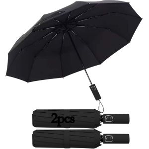 2pcs Parapluie Automatique Noir Robuste Et Léger Portable Parapluie Pliant Durable Protection Uv Parapluie Homme Femme Convient Pour Les Bagages Et Les Sacs a Dos (Noir) - Neuf