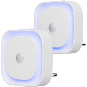 2 Pcs Veilleuse Prise Électrique Avec Détecteur De Mouvement,3 Modes De Capteur,Luminosité Réglable,Pour Les Enfants,Salle De Bains,Chambre À Coucher,Couloir,Cuisine,Bleu - Neuf