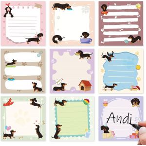 Lot de 9 notes autocollantes avec motif teckel-Cadeau pour femme-Motif teckel de dessin animé-Bloc-notes avec chien-Cadeaux teckel - Neuf