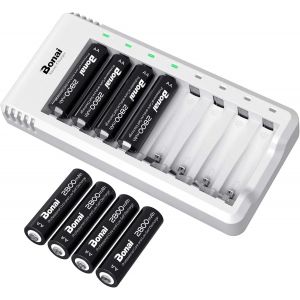 Chargeur Piles Rechargeable, Avec 8 Piles Aa 2800Mah &Agrave; Haute Capacit&eacute; Ni-Mh Batterie Rechargeable, Faible Autod&eacute;charge - Charge Rapide, Protection De Charge Intelligente - Neuf