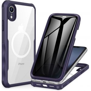 TRAHOO-Magn&eacute;tique Anti Espion Coque iPhone XR, [Compatible avec MagSafe] Protection &eacute;cran Verre Tremp&eacute; 9H int&eacute;gr&eacute;, 360 Degr&eacute;s Antichoc T&eacute;l&eacute;phone Housse Double Face Case Int&eacute;grale Etui - Violet - Neuf