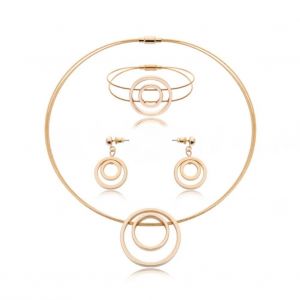 Femmes Mode Double Couche Rond Pendentif Bijoux Set Alliage Collier Boucles D'oreilles Anneaux Ensembles - Neuf