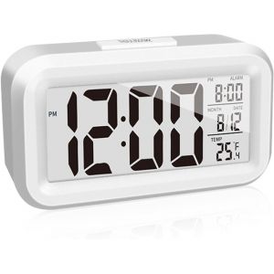 KAL-Réveil Numérique | Horloge Numérique Portable À Piles | Reveil Lumineux | Grand Écran Led | Fonction Snooze | Horloge Avec Affichage Température Et Date | Idéal Pour Chambre Et Bureau | Blanc - Neuf