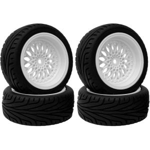 KAL-4Pcs 65Mm Rc Pneus Et Route De Voiture,Pneus Rc En Caoutchouc Roues En Plastique Pour 1/10 Rc On Road Run-Flating Racing Touring Car Pour Hsp Hpi Kyosho Tamiya (Blanc) - Neuf