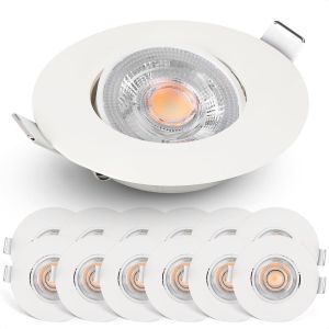 Emos Spot Led Encastrable 230v, 5w / 450lm | Spot Led Extra Plat 50° Orientable, Blanc Chaud 3000k | Lot De 6 Spots De Plafond Pour L'intérieur, Plafonnier Led Encastré, Couleur Blanc - Neuf