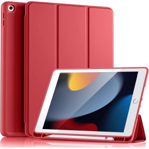 Kal-Coque Compatible Avec Ipad 9ème/8ème/7ème Génération, Modèle 2021/2020/2019, Housse Étui Avec Pencil Holder Pour Ipad 10.2, Veille/Réveil Automatique Rouge - Neuf