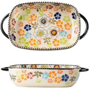 Kalanka-Petit Plat À Gratin En Céramique - Rectangulaire - Pour 1 Personne - En Céramique Vintage - Avec Poignée - Pour Lasagnes, Tiramisu, Casserole - 23,5 X 13 X 5 Cm (Style D) - Neuf