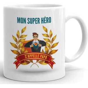 Mug Cadeau Papa Super H&eacute;ro Id&eacute;e Anniversaire F&ecirc;te Des P&egrave;res Personnalis&eacute; 320 Ml C&eacute;ramique Blanc 8.2 X 9.5 Cm - Neuf