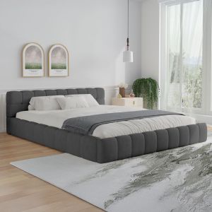 Lit nuage 140x190cm en velours gris KANSAS - Neuf