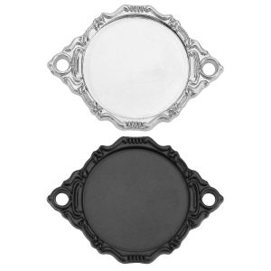 Lot de 2 mini-assiettes &agrave; g&acirc;teaux &iquest; Accessoire de p&acirc;tisserie en alliage pour d&eacute;coration et objets de collection de maison de poup&eacute;e &iquest; Noir et argent - Neuf