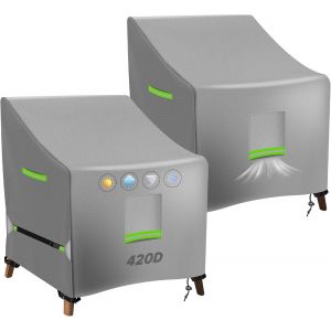 Ulteronixshop-Lot De 2 Housses De Chaise De Jardin Imperm&eacute;ables En Tissu Oxford 420d Avec Sangle D'a&eacute;ration, Poign&eacute;e/Boucle, Pour Chaises Empilables, 97 X 90 X 79 Cm, Gris - Neuf