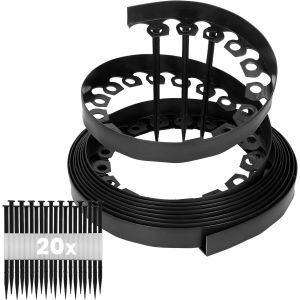 LETNERNY-Bordure De Pelouse En Plastique Lineborder Flexible, 20 Ancrages Au Sol, Longueur 10M, Hauteur 4Cm, Noir - Neuf