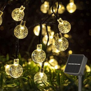 Guirlande Solaire Exterieur, 17m 100leds Guirlande Lumineuse Exterieure, 8 Modes Ip65 Étanche Guirlande Lumineuse Exterieure Solaire Pour Jardin, Cour, Mariage, Fête, Décoration (Blanc Chaud) - Neuf