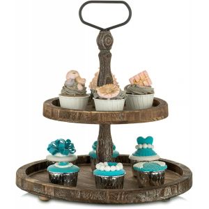 Support Bois Plateau 2 Niveaux Support Th&eacute; D'apr&egrave;s-Midi Ferme pour D&eacute;coration Comptoir Cuisine,Support G&acirc;teau Rustique Double Plateau pour D&eacute;coration Mariage d'anniversaire Thanksgiving No&euml;l - Neuf