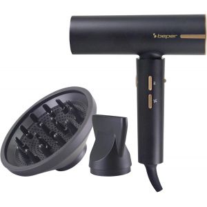 Anw-P301asc010 Sèche-Cheveux Sans Balais, 1800w, 3 Vitesses, 3 Températures Sélectionnables, Indicateur De Température Led, Grille Autonettoyante, Accessoires Inclus, Noir - Neuf