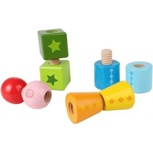 Jeu De Construction En Bois Tourne & Visse Enfant 2 Ans Et Plus - Forme À Visser - Jeu Construction En Bois 8 Pièces - Pour Le Développement De La Motricité, La Dextérité & L'Esprit Logique - Neuf