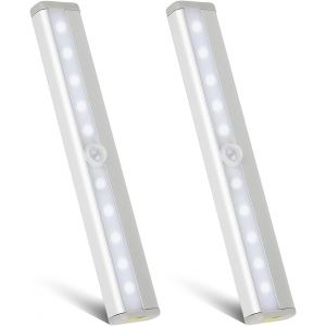 Lot De 2 Lampes À Détecteur De Mouvement Pour Placard - 10 Led - Éclairage D'Armoire - Veilleuse - Fonctionne Avec Piles - Pour Chambre À Coucher, Couloir, Grenier, Cuisine - Neuf