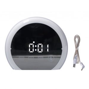 HJLIAN Horloge numerique a miroir LED avec eclairage 7 couleurs, fonction repetition, affichage de la temperature, de la date et de l'heure, mot blanc - Neuf