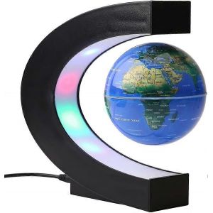 Globe en lévitation magnétique Globe flottant World Globe Map C Shape Stand avec 4 veilleuses LED colorées-Démonstration d'enseignement de la géographie,cadeau pour enfants,bureau d'étude D - Neuf