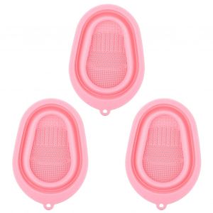 3pcs Silicone Maquillage Nettoyage Brosse Brosse Tapis Portable Pliable Brosse De Maquillage Bol De Nettoyage Rose. Outil De Beauté. - Neuf
