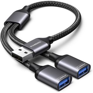 Double Prise USB, doubleur USB, Adaptateur Double USB2.0 c&acirc;ble Y r&eacute;partiteur 1 Male vers 2 Femelle Charge donn&eacute;es Compatible avec Ordinateur Portable PS5 PS4 cl&eacute; Clavier Souris imprimante - Neuf