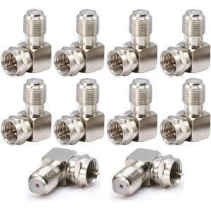 10pi&egrave;ces Angle Droit F Type Coaxial Adaptateur RG6, 90Degr&eacute;s Satellite Prise M&acirc;le vers Femelle, Antenne TV T&eacute;l&eacute; F Prise Satellite Vierge Connecteurs - Neuf