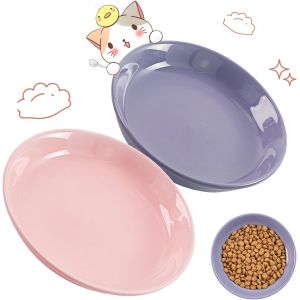 Kalanka-Lot De 2 Gamelles Chat En C&eacute;ramique &iquest; Bols Plats Et Larges Pour Chat Et Chaton, Anti-Fatigue Des Moustaches, Faciles &Agrave; Nettoyer Bol D&iquest;Eau Et De Nourriture Pour Pet, Passe Au Lave-Vaisselle (&Oslash; - Neuf
