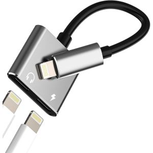 THEF-Adaptateur double Lightning Jack pour iPhone Câble Aux Casque Chargeur Accessoires Audio Headphone Répartiteur pour Apple iPad pour iPhone 14 13 12 Pro Recharge Casque Autoradio Adaptateur Câble - Neuf