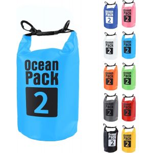 KALANKA-2L Sac étanche Polyvalent, 2L/5L/10L/15L/20L/30L Bleu Ciel Waterproof Dry Bag avec Longue Bandoulière Réglable Sac à Dos Confort Imperméable pour Bateau/Kayak/Pêche/Rafting/Natation/Camping/S - Neuf