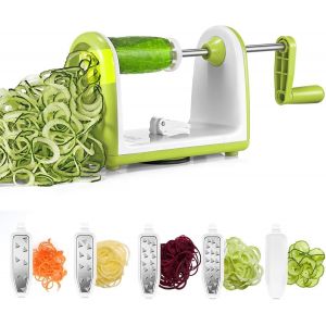 5 in 1 Multifunctional Manual Spaghetti Vegetable Spiralizer with Collection Container Vegetable Cutter Spiral Slicer for Tagliatelle Zucchini Carrot Cucumber - Neuf